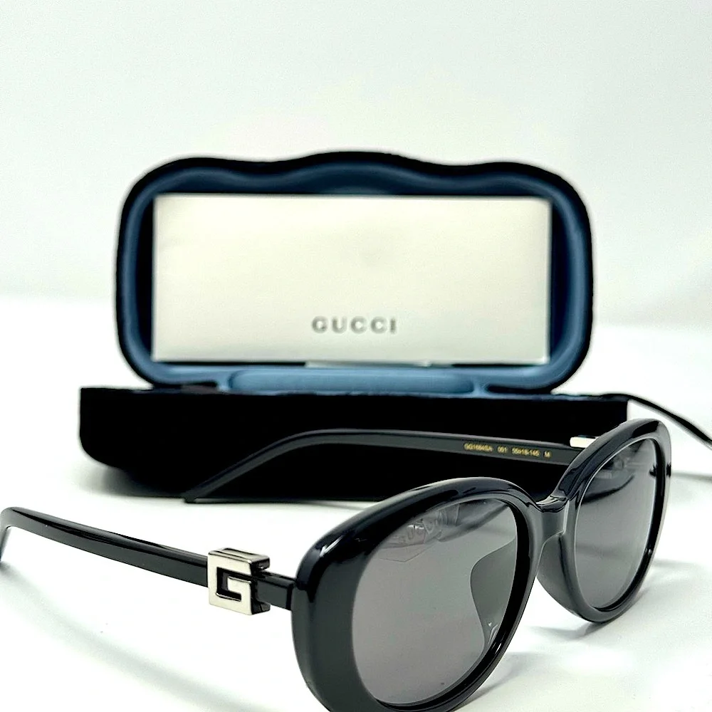 NEW Gucci Women Sunglasses Shiny Black  Oval AUTHENTIC GG1684SA 001 W/CASE $680
